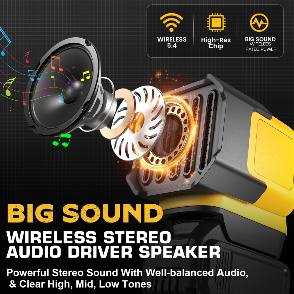 Auracast 18V 20V Power Tool Battery Bluetooth Speaker Compatible with DeWalt / Milwaukee / Makita / Bosch / Metabo Battery