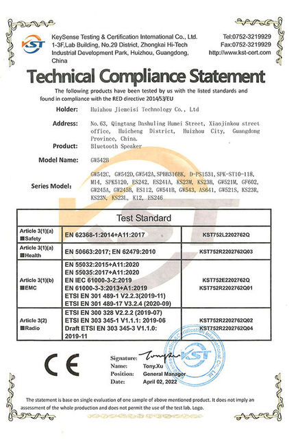  CE Certificate 